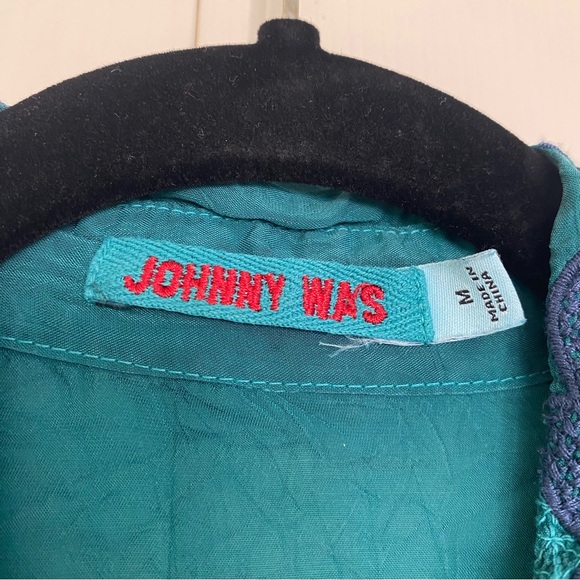 Johnny Was Mills Blouse Teal Button Floral Embroidered Long Sleeve Size Medium - Picture 4 of 6